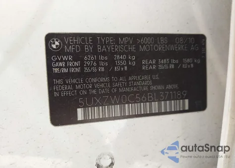 2011 BMW X5 xDrive35D z USA, uszkodzony, nr VIN 5UXZW0C56BL371189